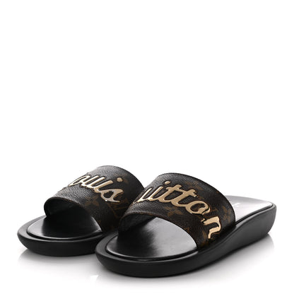 Louis Vuitton Metallic Calfskin Monogram Logo Sunbath Slide Sandals 37 3 of 12