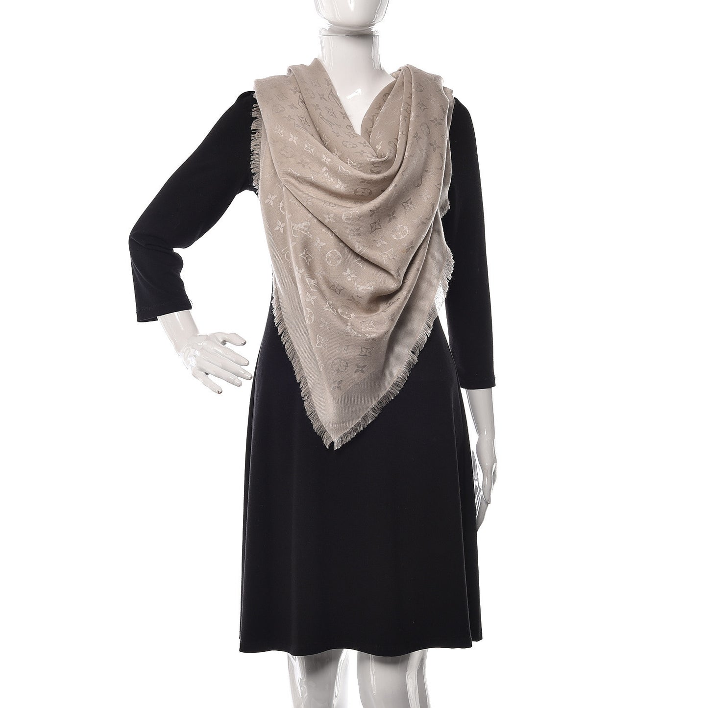 Silk Wool Monogram Shine Shawl Beige