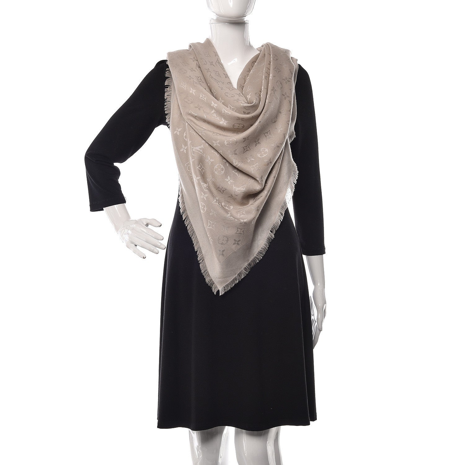 Louis Vuitton Silk Wool Monogram Shine Shawl Beige 2 of 4