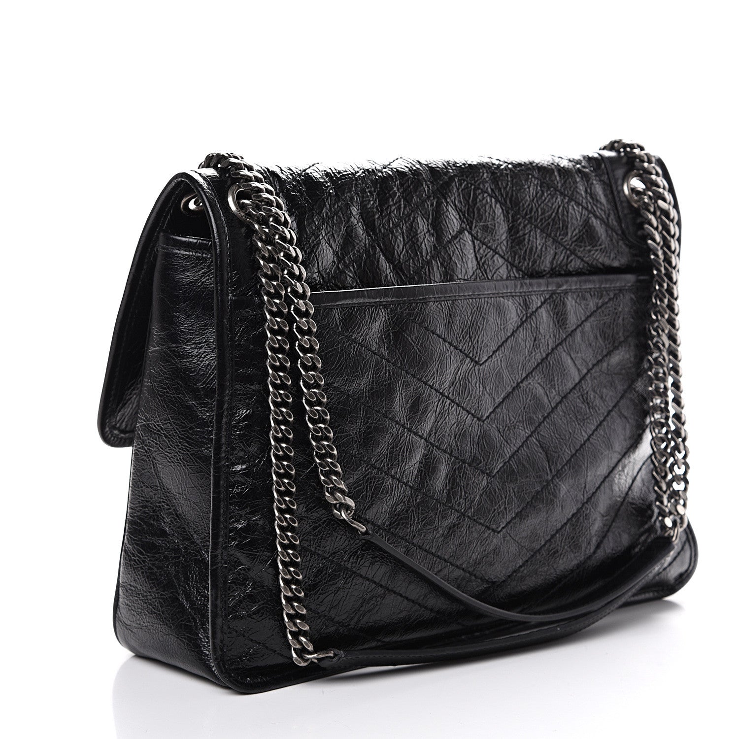 Saint Laurent Crinkled Calfskin Matelasse Monogram Large Niki Chain Satchel Black 2 of 9