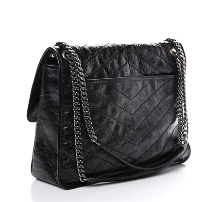 Saint Laurent Crinkled Calfskin Matelasse Monogram Large Niki Chain Satchel Black 2 of 9