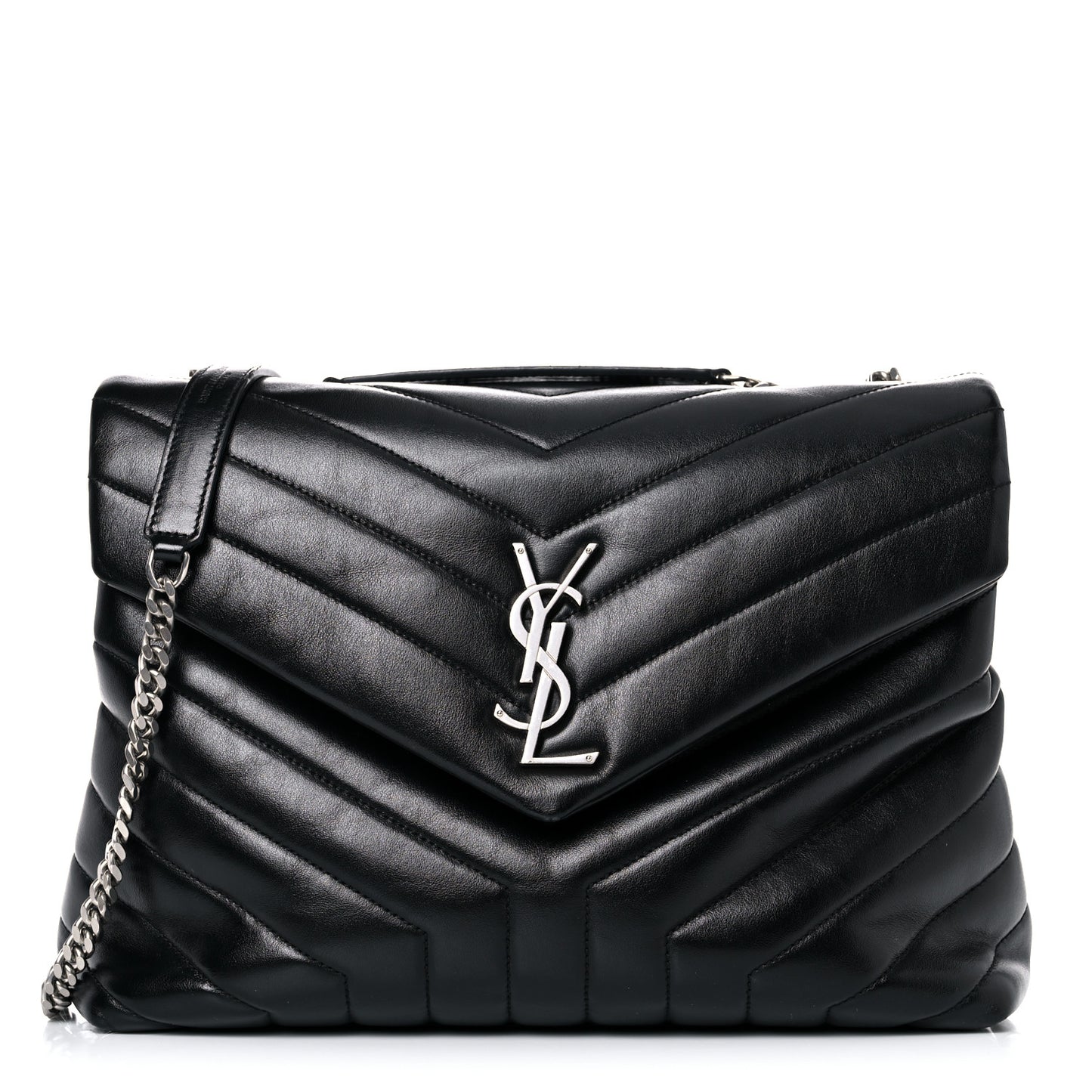 Calfskin Y Quilted Monogram Medium Loulou Chain Satchel Black