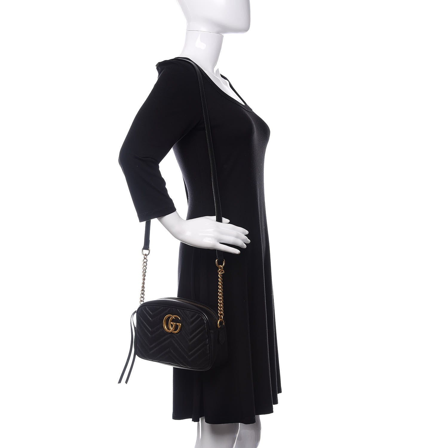 Gucci Calfskin Matelasse Small GG Marmont Chain Shoulder Bag Black 2 of 11