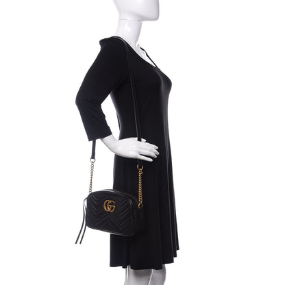 Gucci Calfskin Matelasse Small GG Marmont Chain Shoulder Bag Black 2 of 11