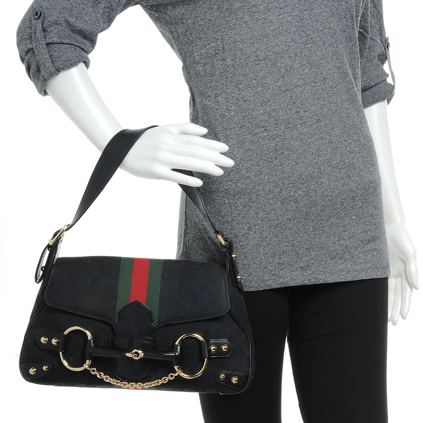 Monogram Horsebit Web Flap Bag Black