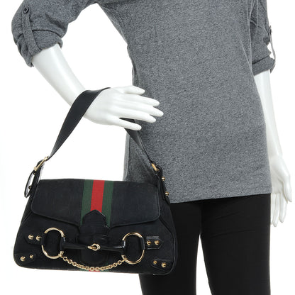 Gucci Monogram Horsebit Web Flap Bag Black 2 of 9