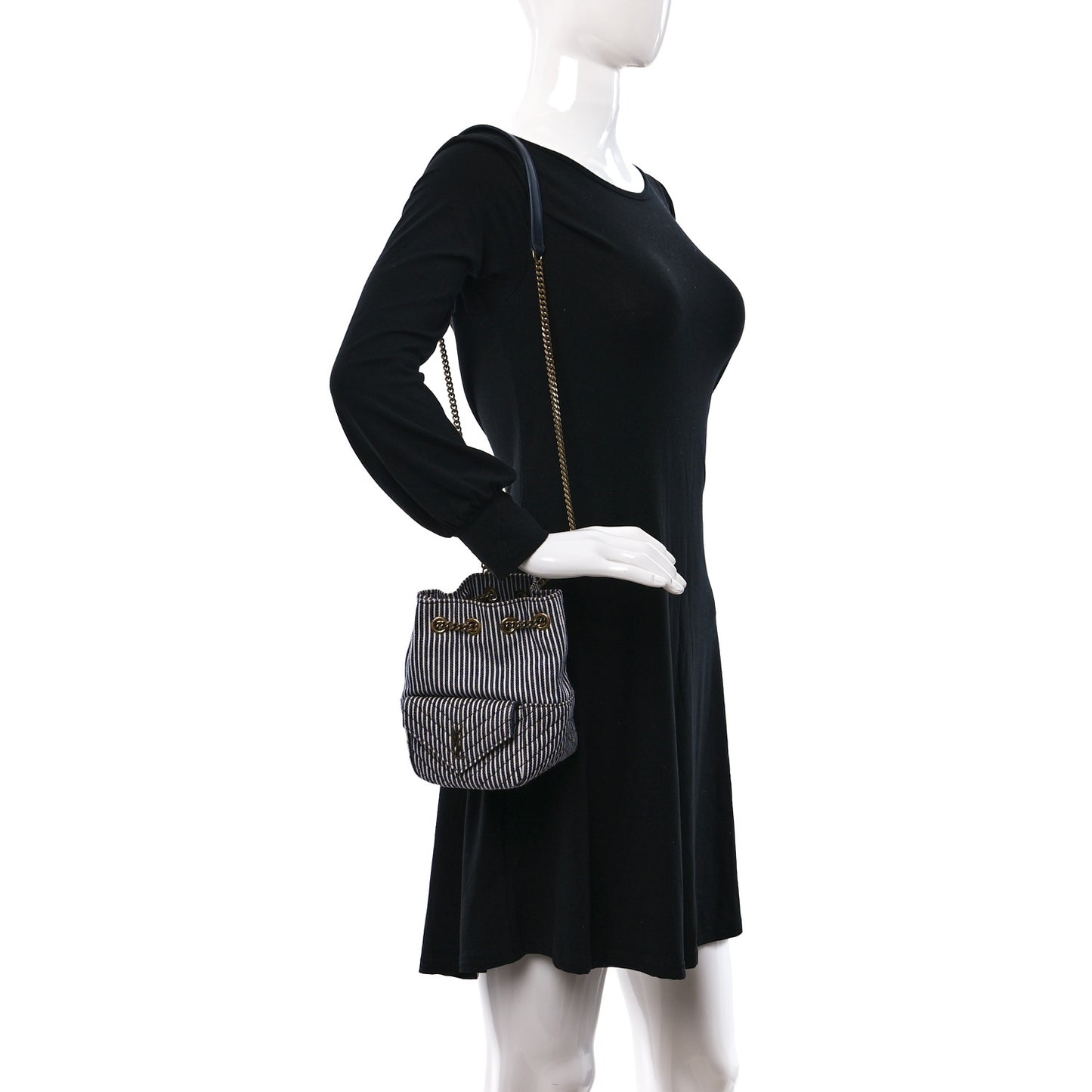 Canvas Striped Nano Joe Bucket Bag Deep Marine Cream