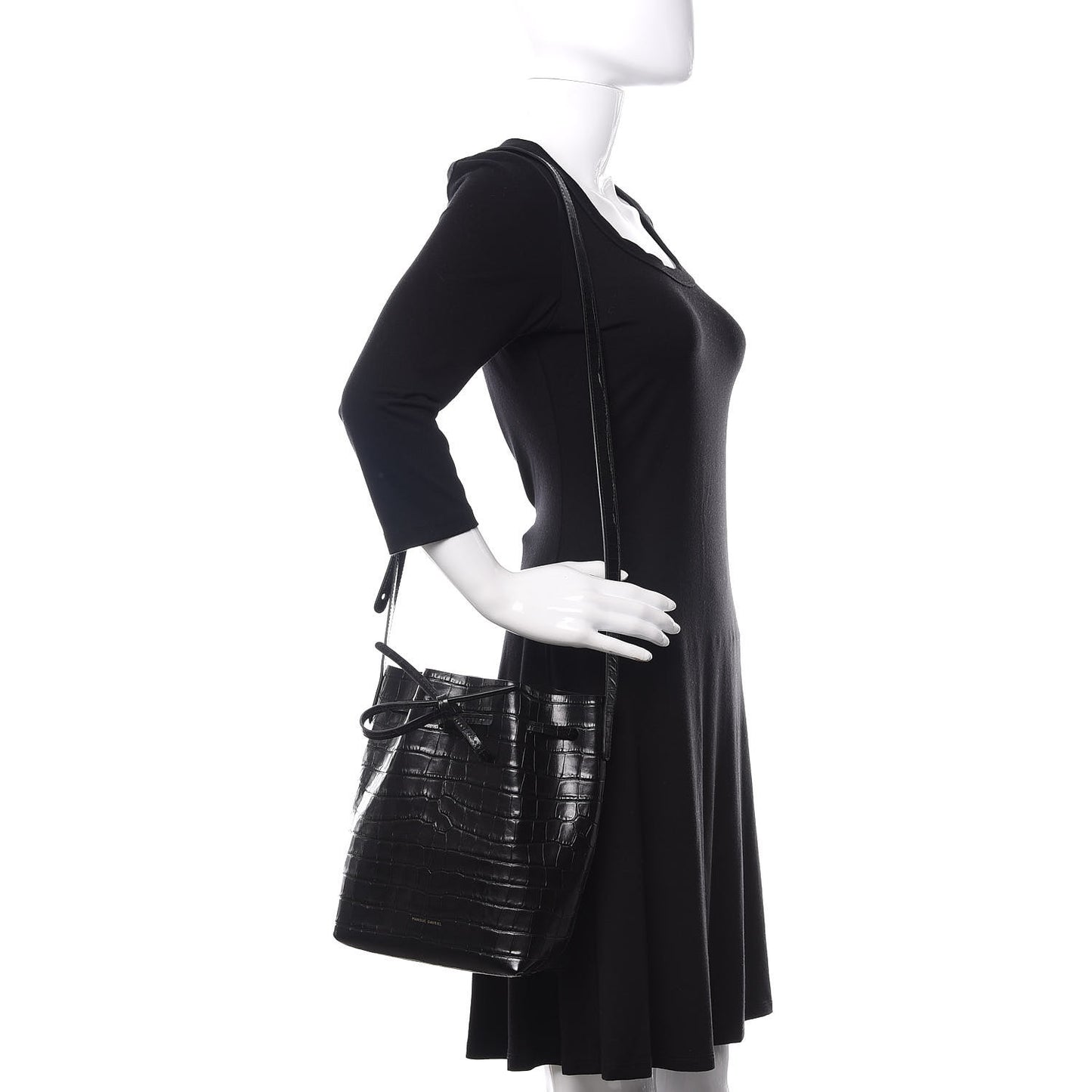 Crocodile Embossed Bucket Bag Black