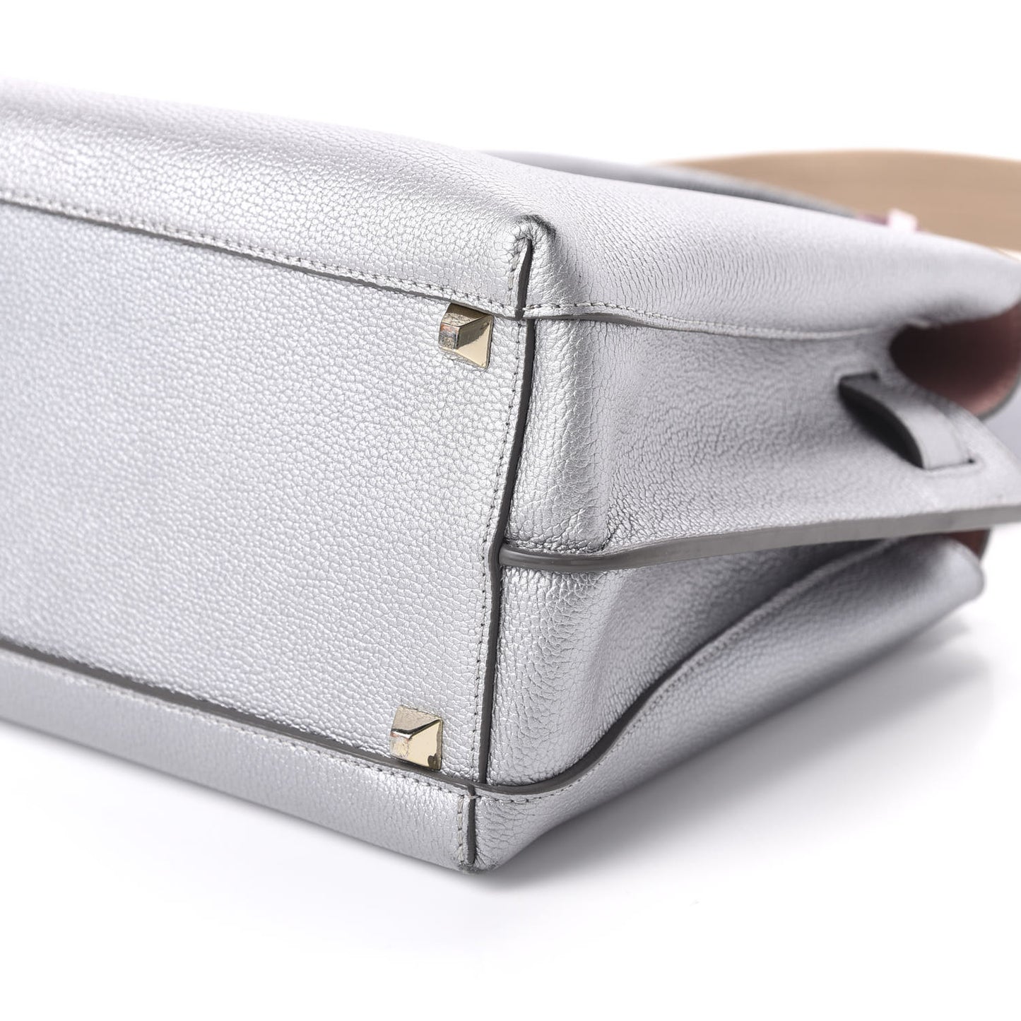Metallic Grained Calfskin Medium Milla Tote Spike Silver
