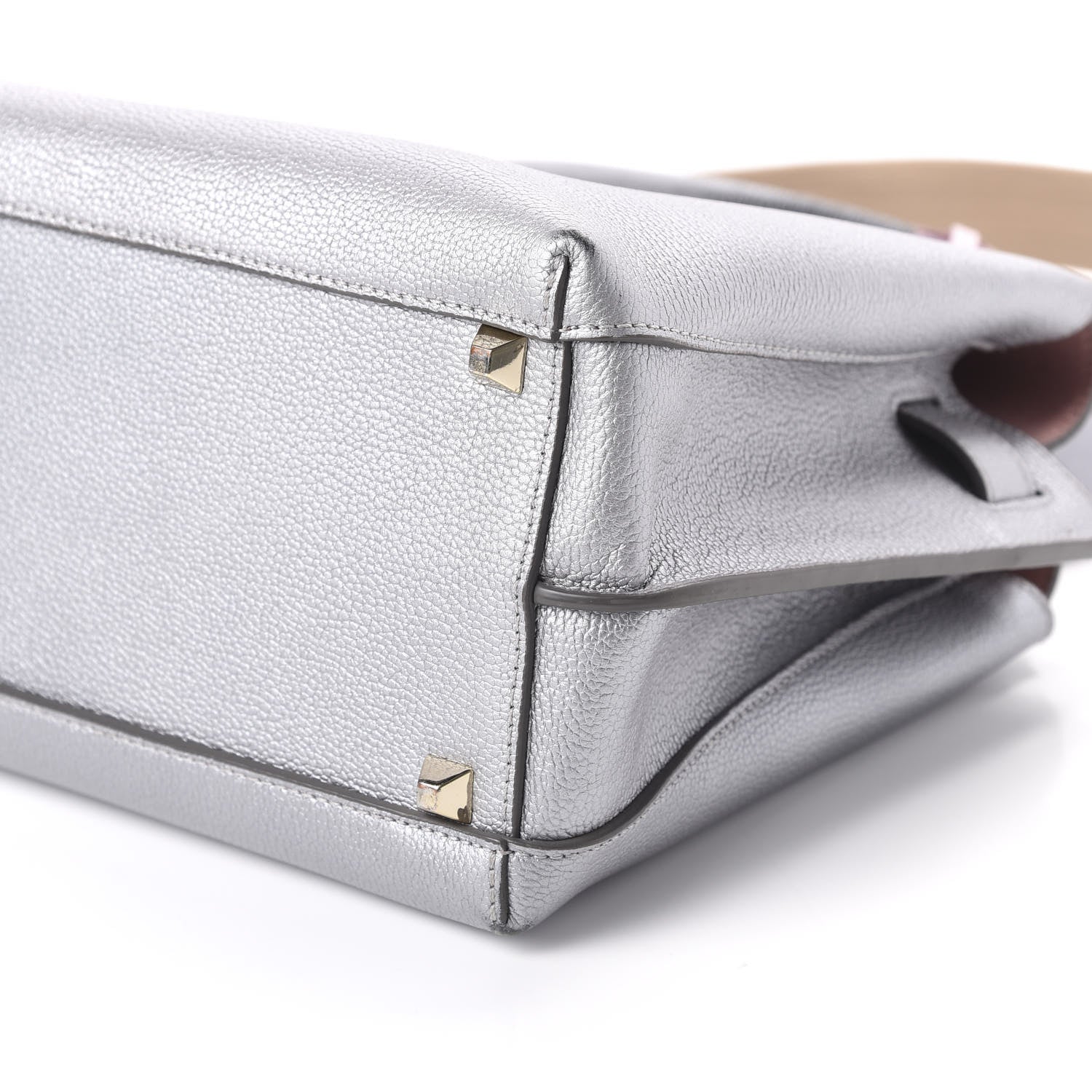 MCM Metallic Grained Calfskin Medium Milla Tote Spike Silver 7 of 10