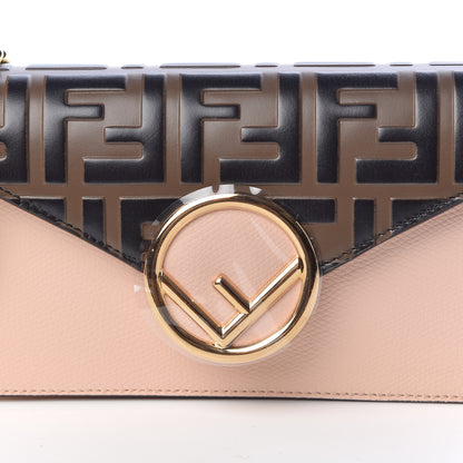 Fendi Vitello Cruise F is Fendi Bi-Color FF 1974 Embossed Envelope Belt Bag Maya Black Light Rose 9 of 11