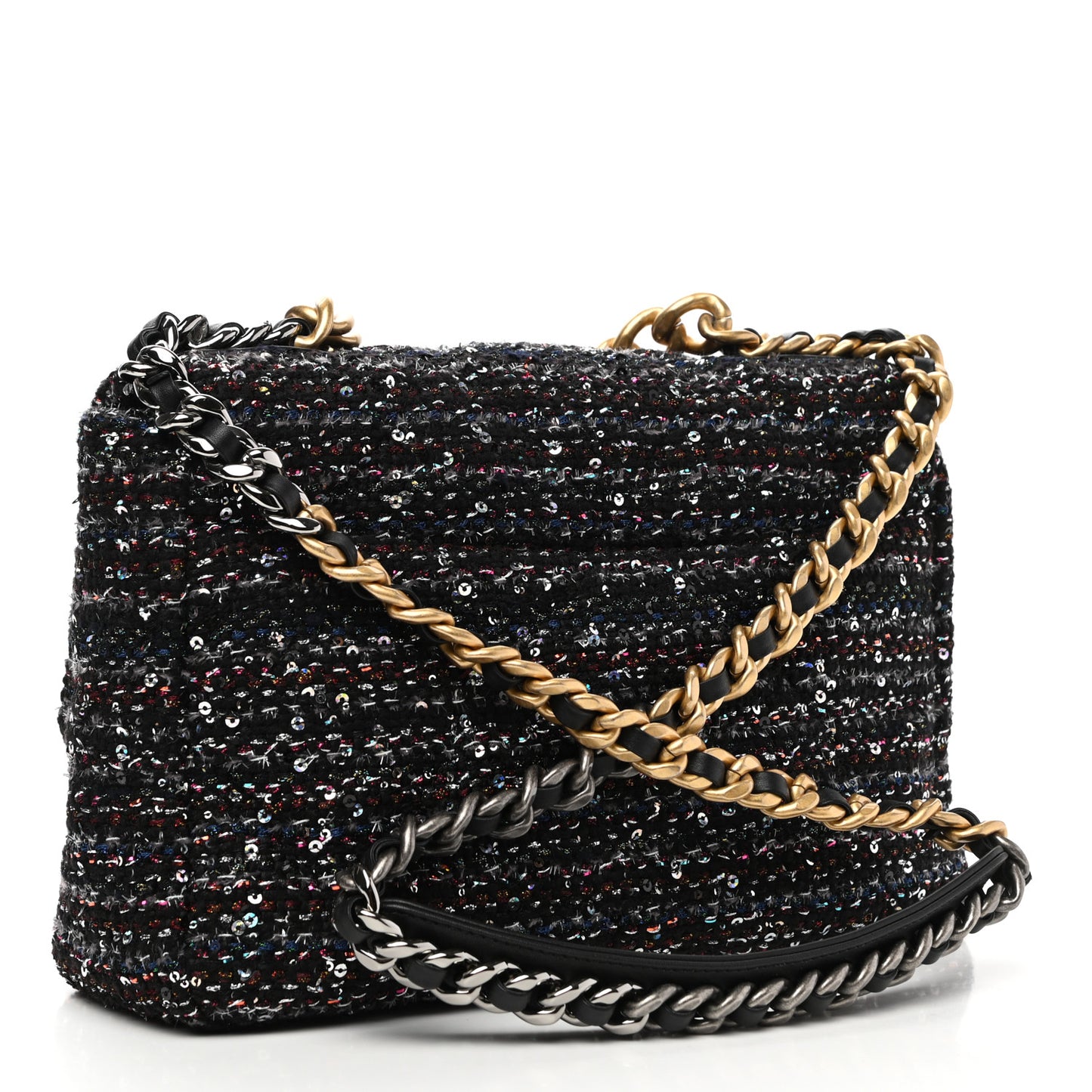 Tweed Sequin Quilted Large Chanel 19 Flap Black Multicolor