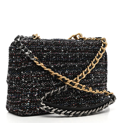 Chanel Tweed Sequin Quilted Large Chanel 19 Flap Black Multicolor 2 of 8