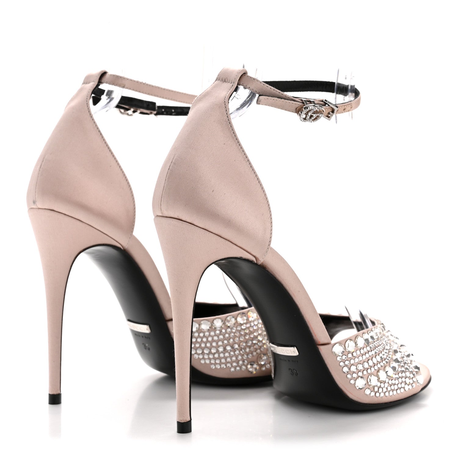 Gucci Satin Crystal Ankle Strap Sandal Pumps 39 Skin Rose 5 of 10