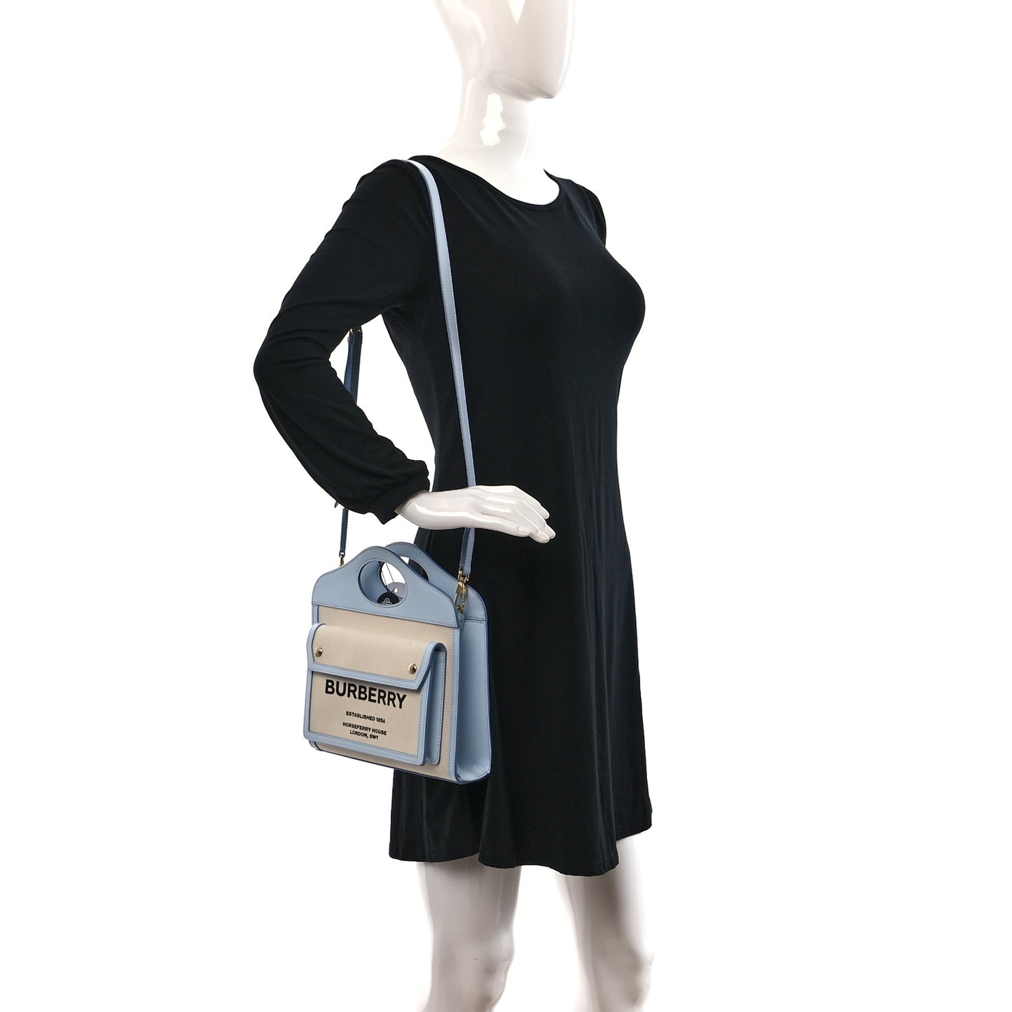 Canvas Smooth Calfskin Two Tone Mini Pocket Bag Natural Pale Blue