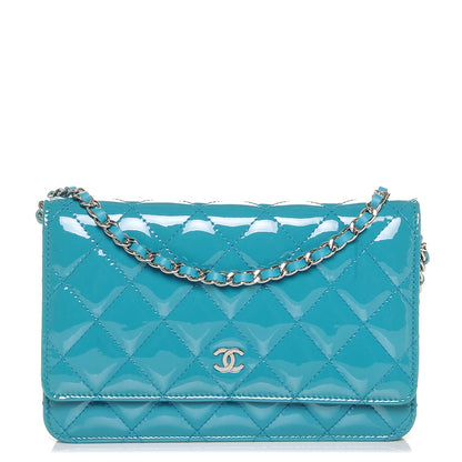 Chanel Patent Quilted Wallet On Chain WOC Turquoise Blue 1 of 11