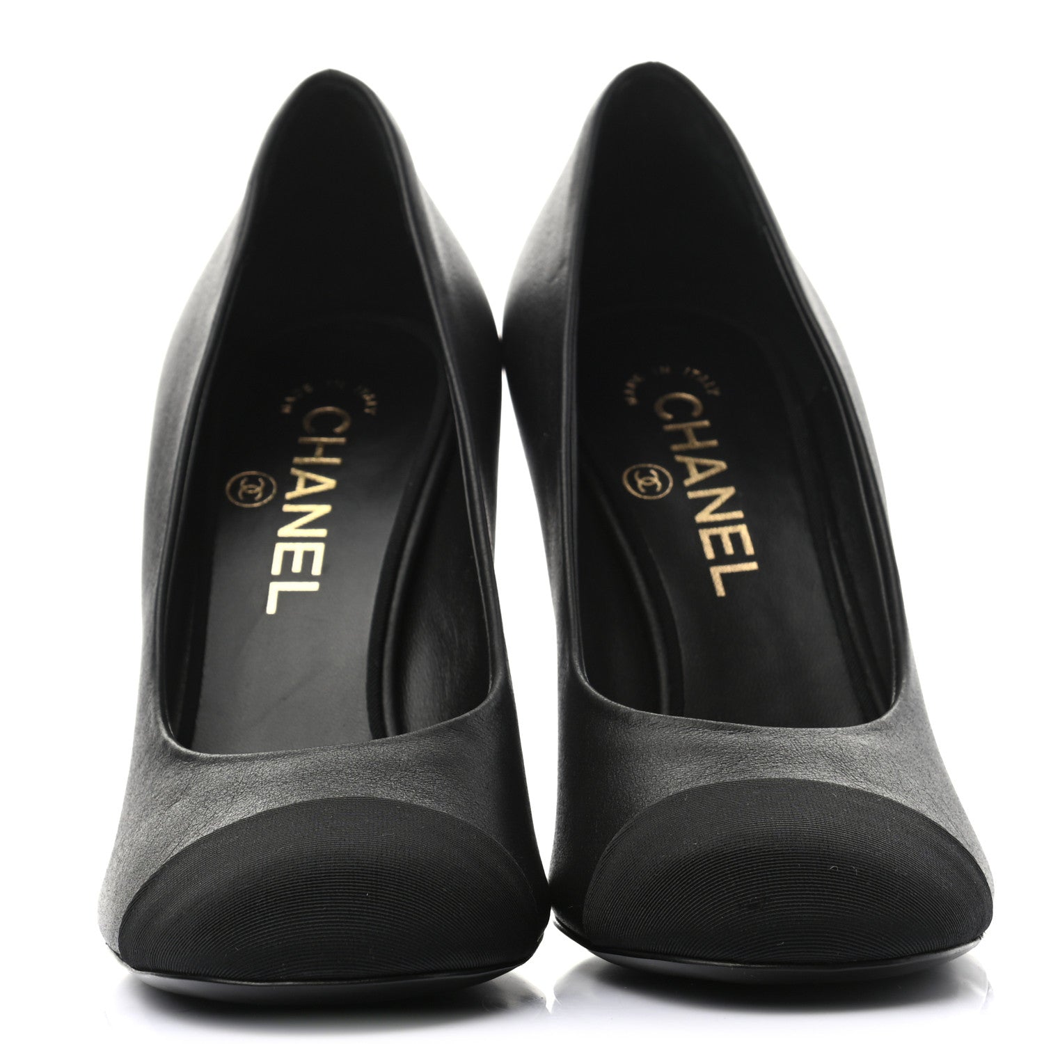 Chanel Lambskin Grosgrain Cap Toe CC Pumps 37.5 Black 2 of 9
