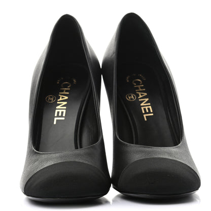 Chanel Lambskin Grosgrain Cap Toe CC Pumps 37.5 Black 2 of 9