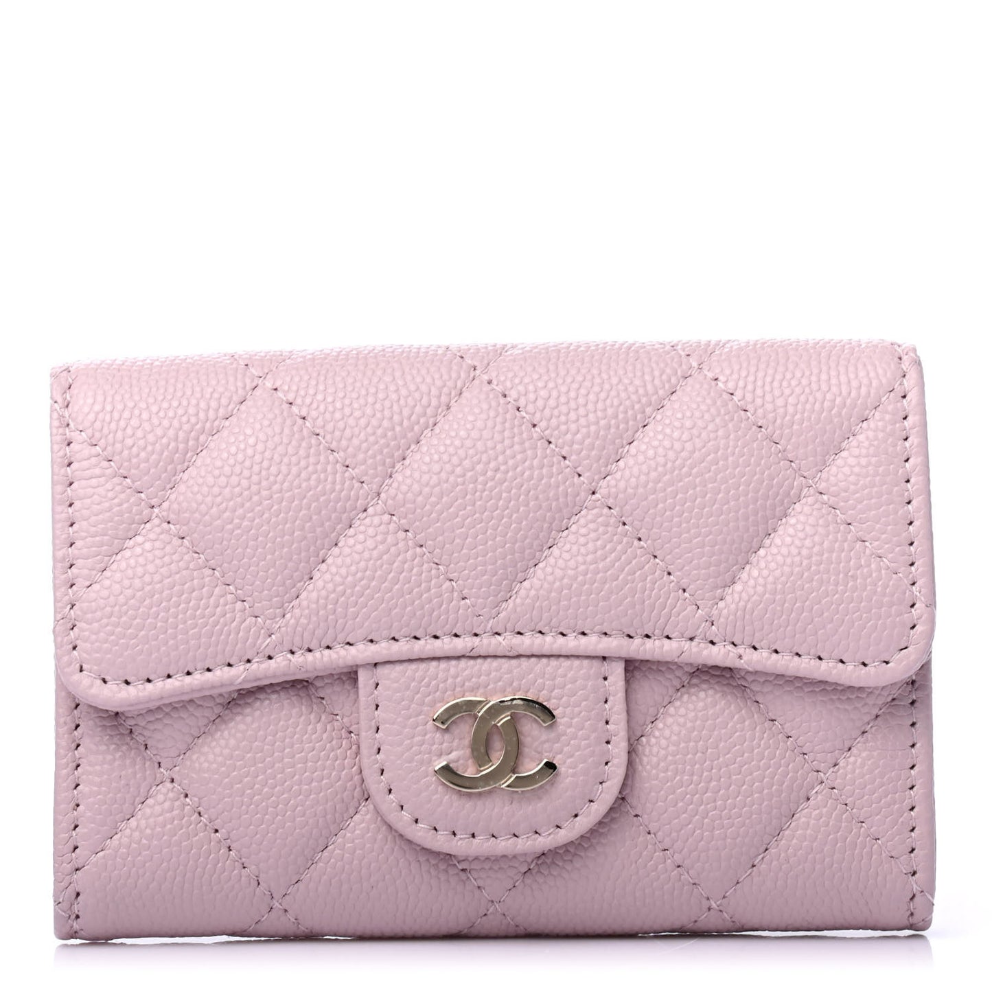 Caviar Quilted Flap Card Holder Wallet Light Pink