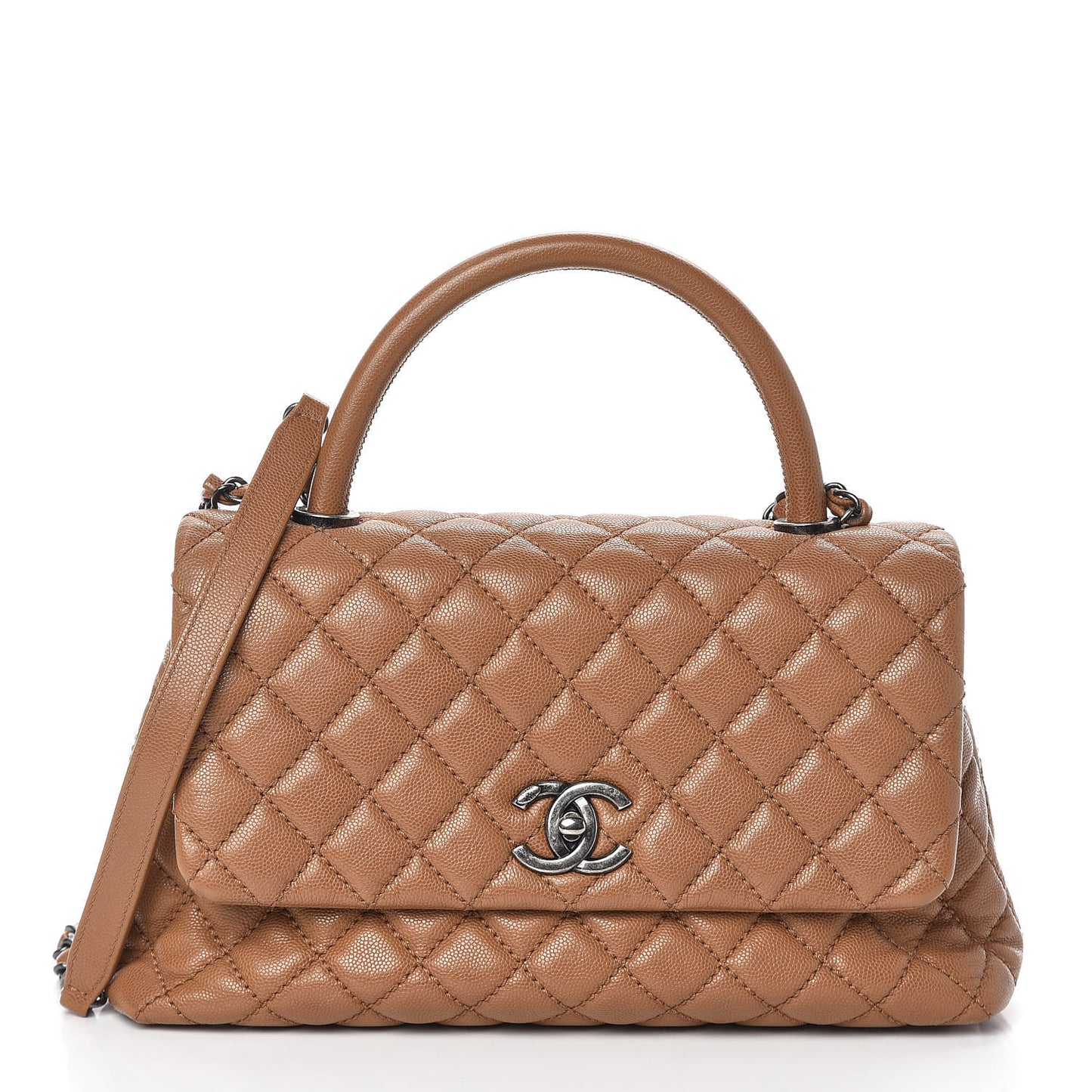 Caviar Quilted Small Coco Handle Flap Camel