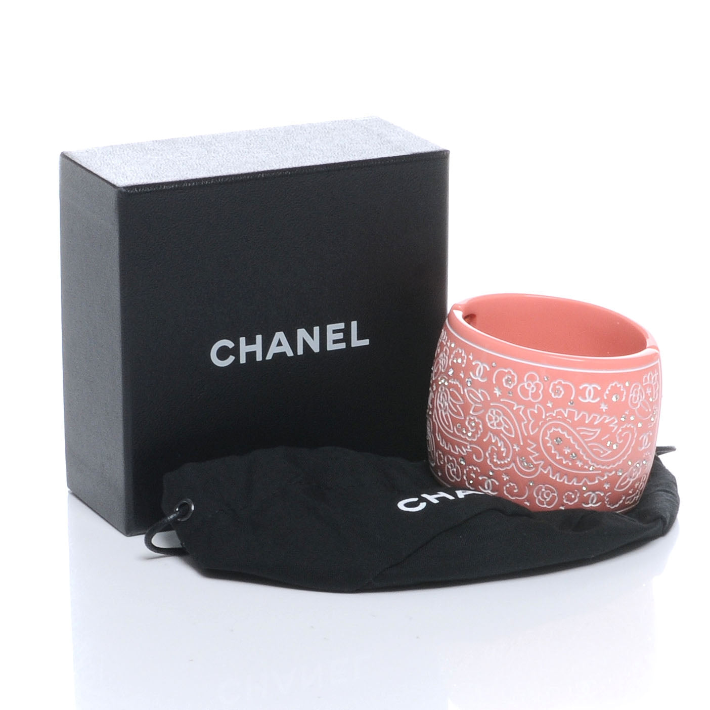 Chanel Resin Diamante Wide Bracelet Cuff Pink 5 of 5