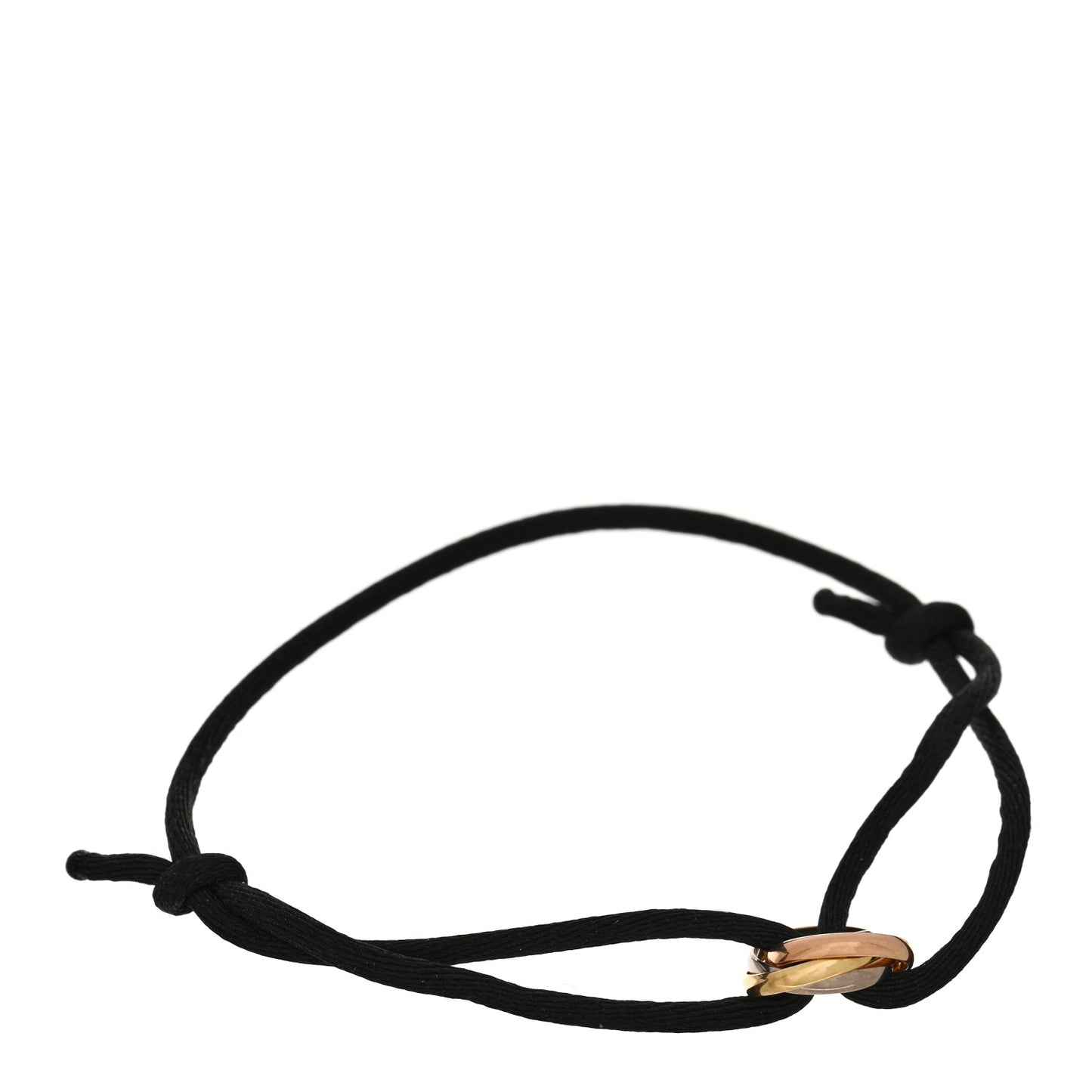 18k Pink Yellow White Gold Trinity Adjustable Cord Bracelet Black