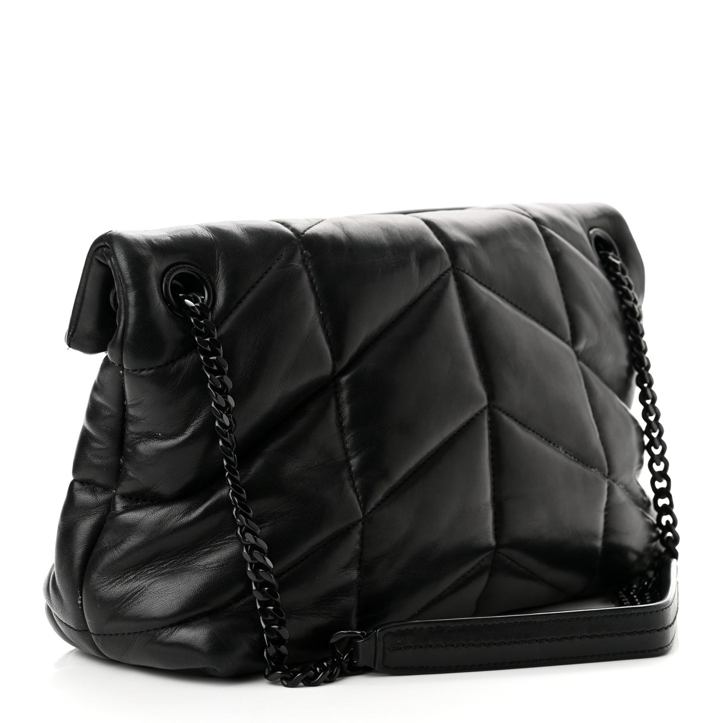 Lambskin Quilted Small Loulou Puffer Monogram Chain Satchel Black