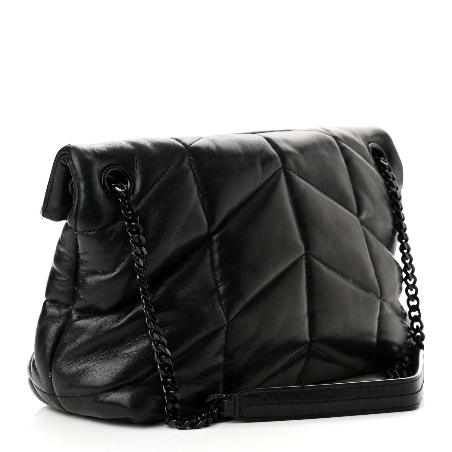 Saint Laurent Lambskin Quilted Small Loulou Puffer Monogram Chain Satchel Black 3 of 10