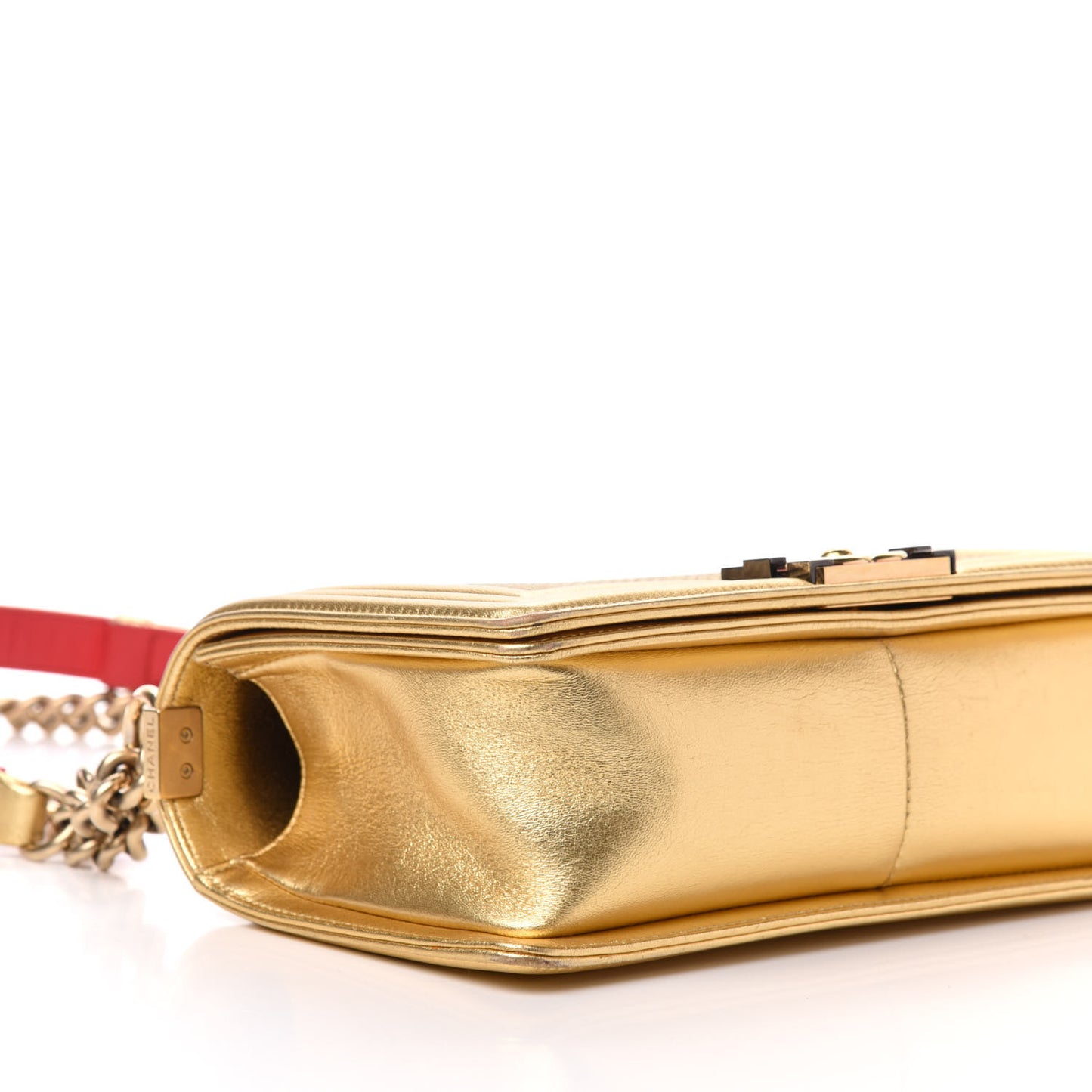 Metallic Lambskin Embossed Medium Cube Boy Flap Gold