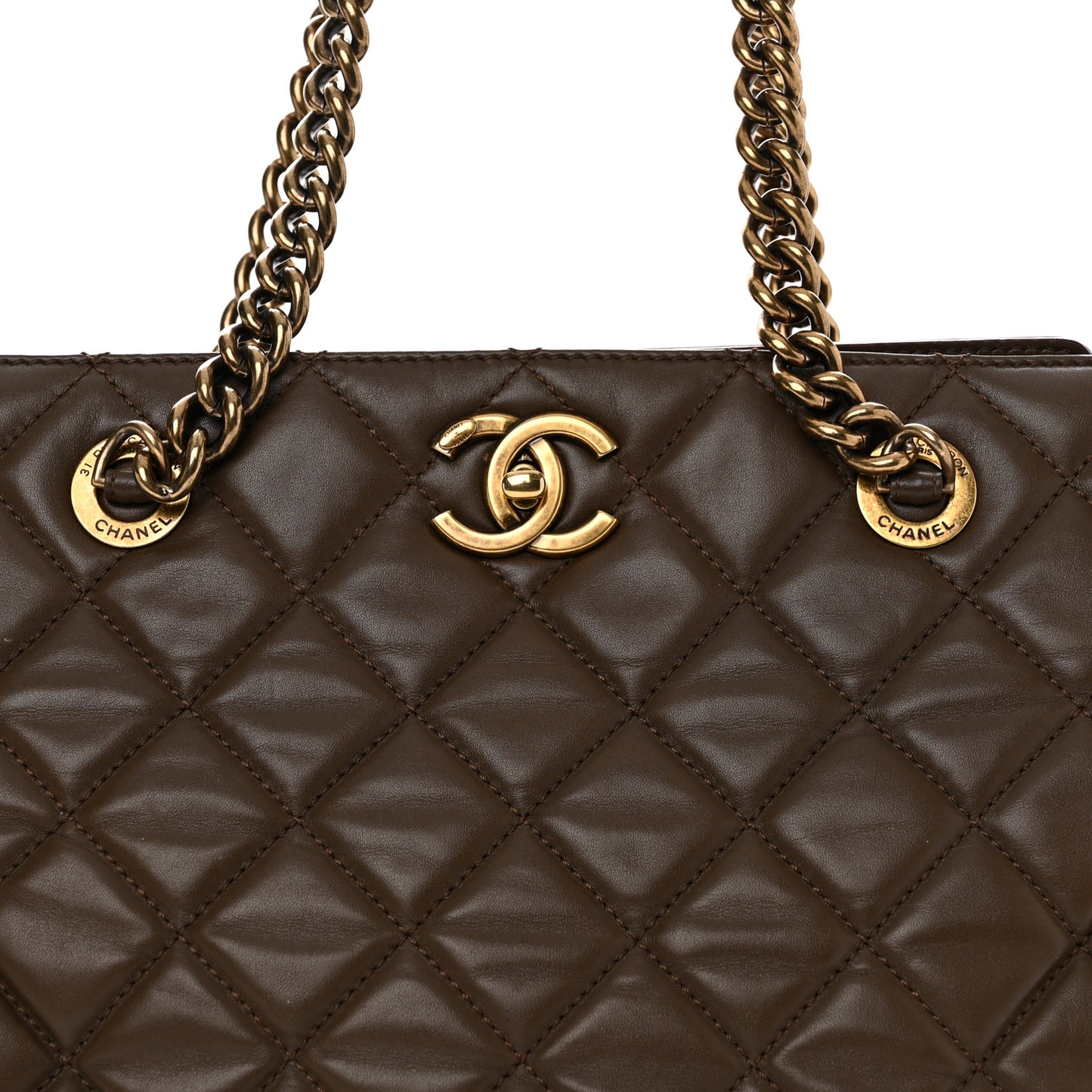 Calfskin Quilted Perfect Edge Tote Brown