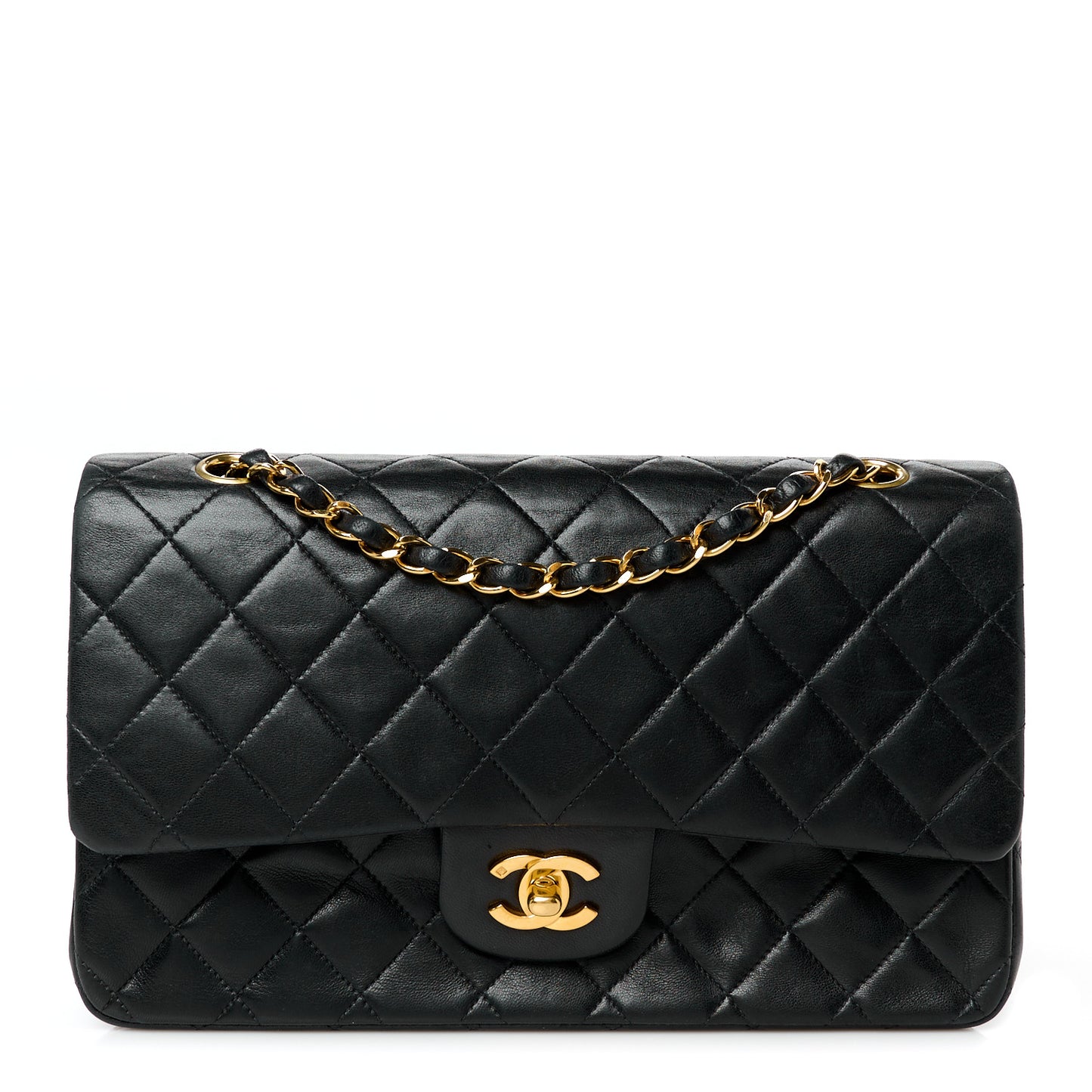 Lambskin Quilted Medium Double Flap Black
