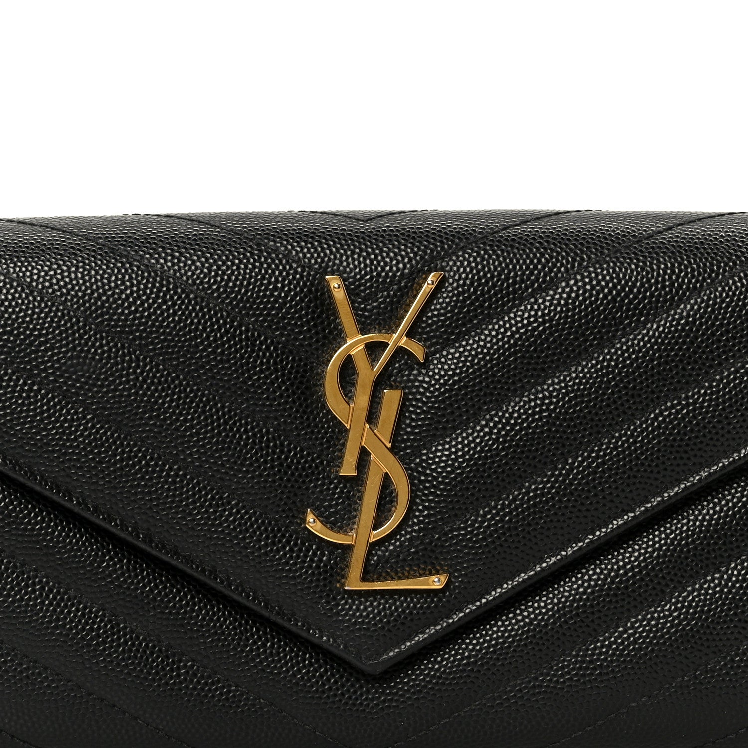 Saint Laurent Grain De Poudre Matelasse Chevron Monogram Flap Wallet Black 8 of 8