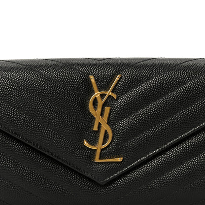 Saint Laurent Grain De Poudre Matelasse Chevron Monogram Flap Wallet Black 8 of 8
