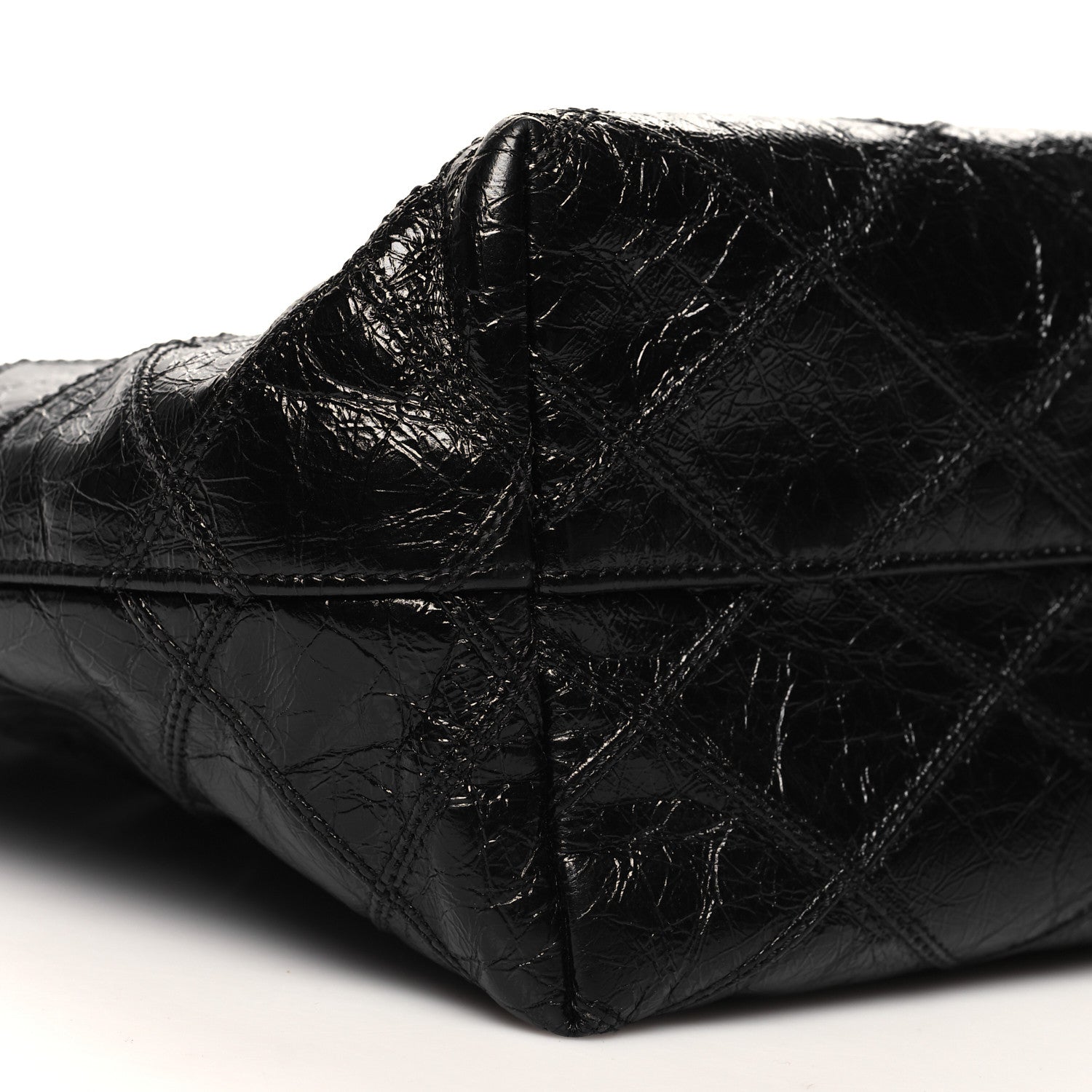 Saint Laurent Crinkled Calfskin Quilted East West Shopping Tote Black 9 of 10