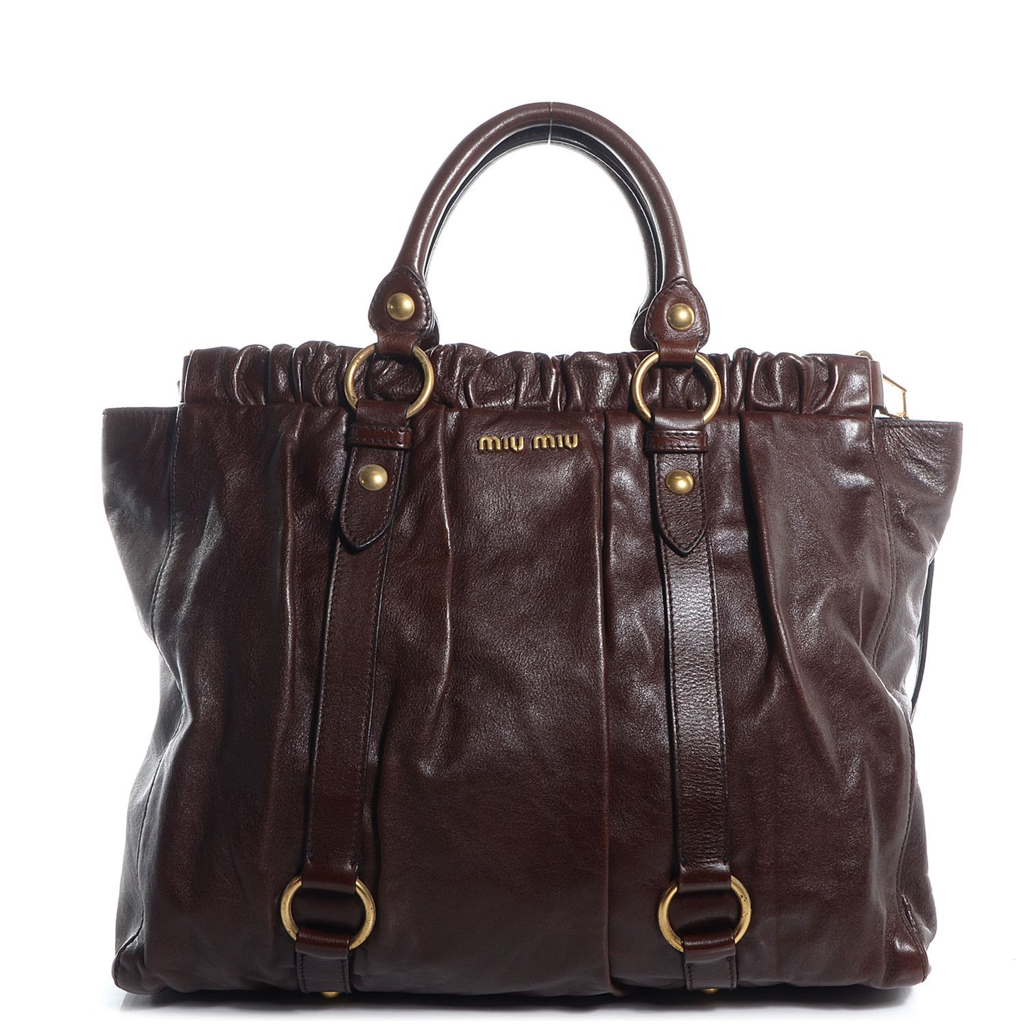 Leather Vitello Lux Gathered Shopper Tote Brown