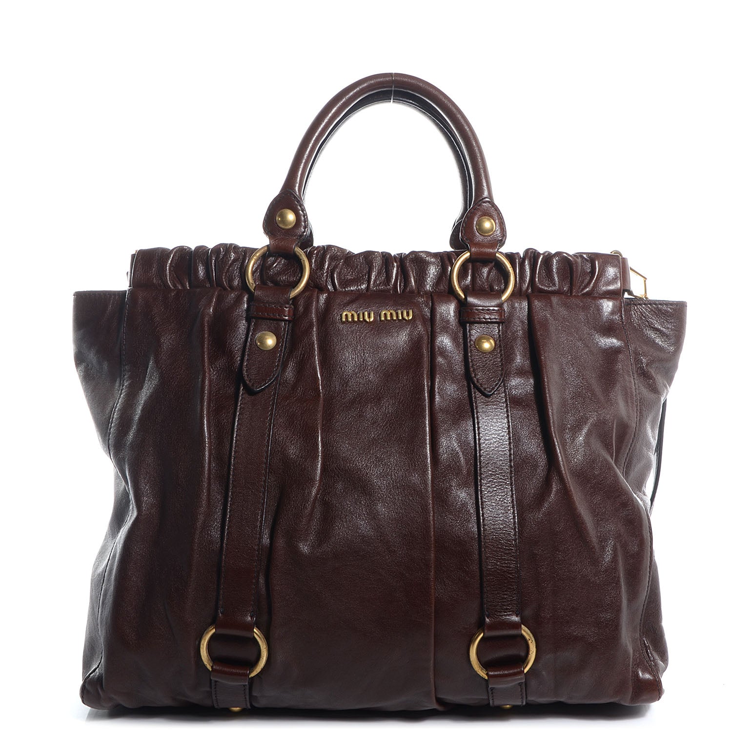 Miu Miu Leather Vitello Lux Gathered Shopper Tote Brown 1 of 8