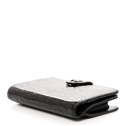 Chanel Patent Camellia Embossed Zipped Pocket Wallet Black 4 of 9
