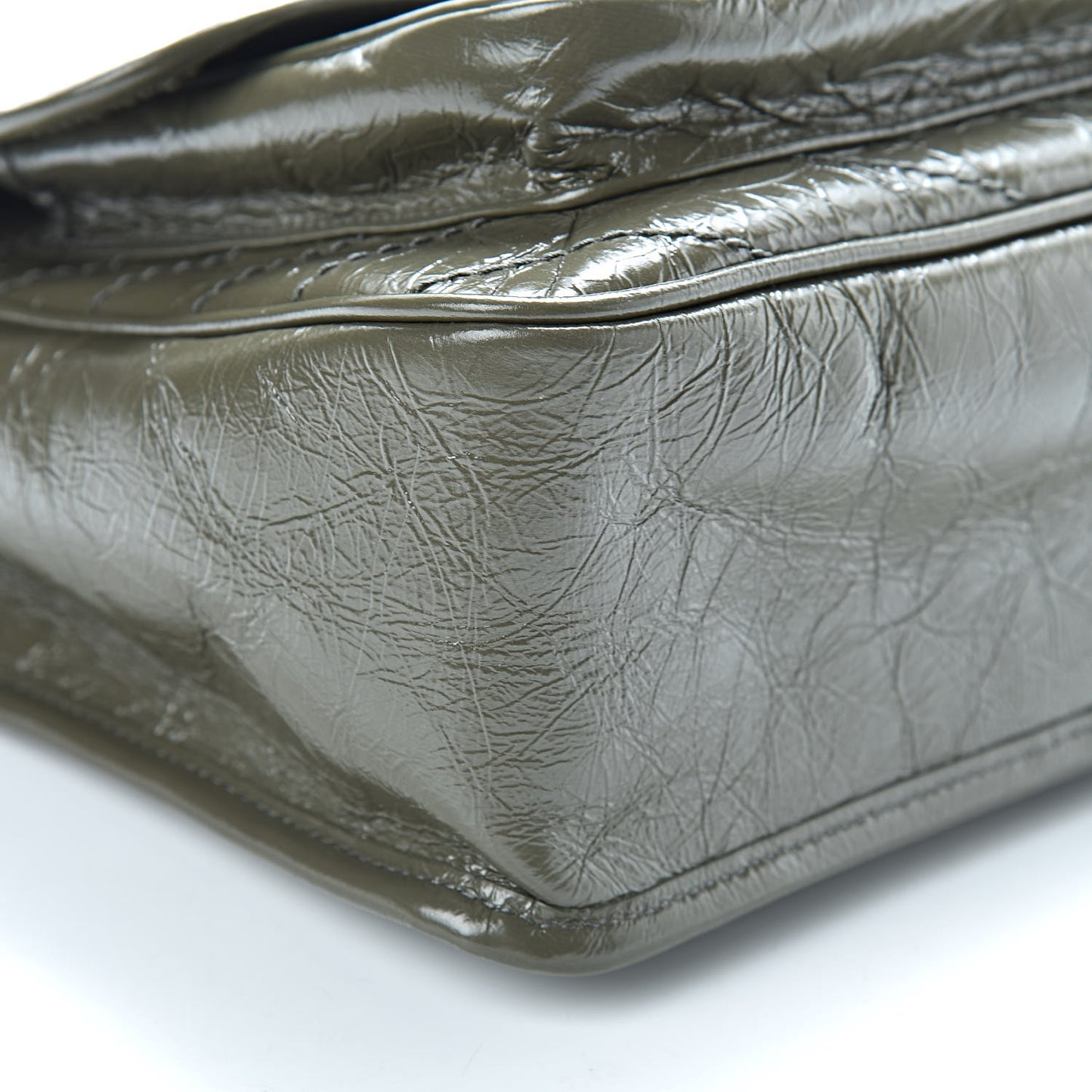 Crinkled Calfskin Matelasse Monogram Medium Niki Chain Satchel Military Olive