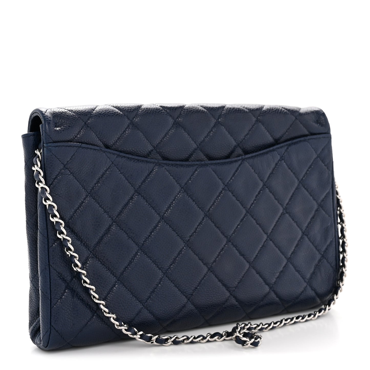 Caviar Quilted Clutch With Chain Flap Navy Blue