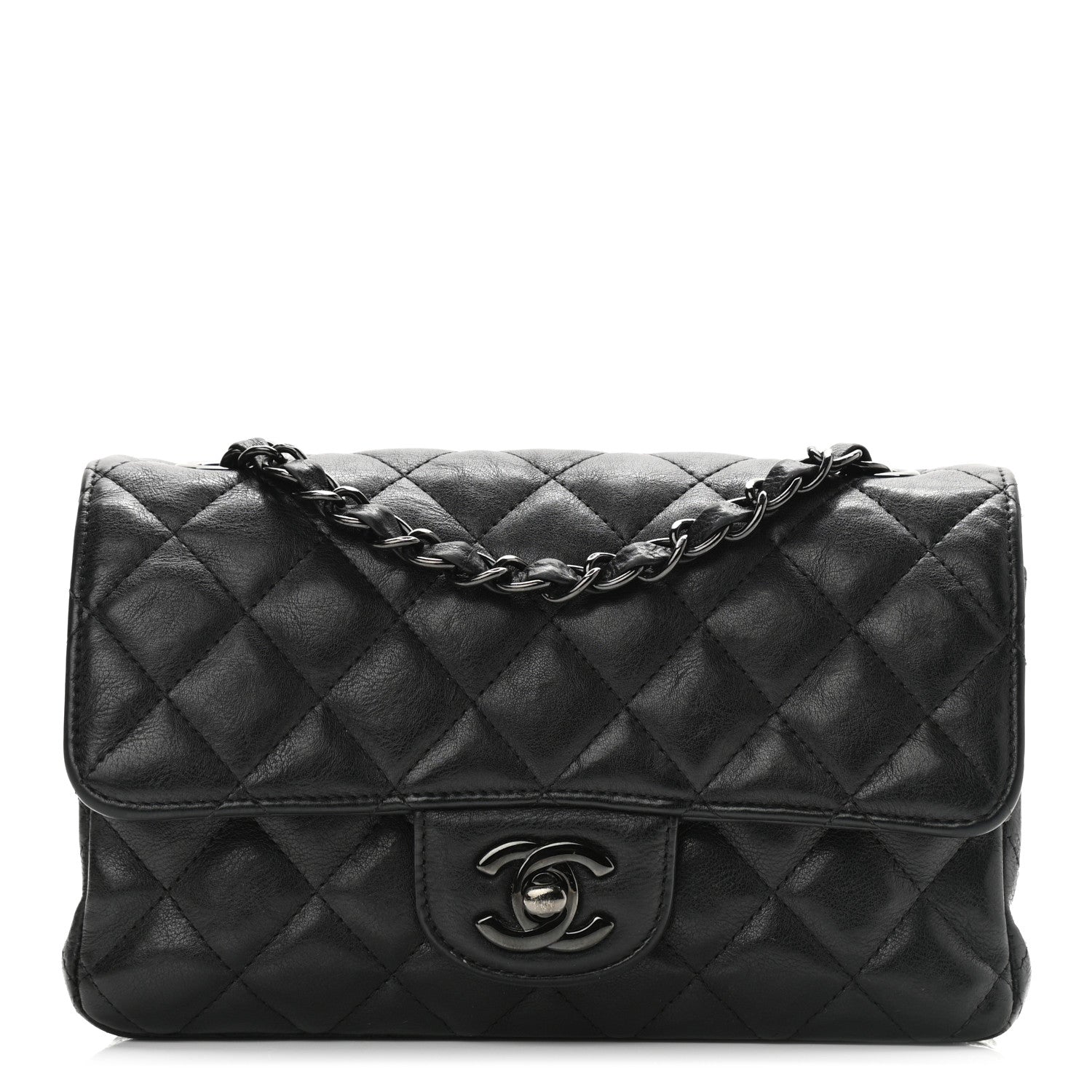 Chanel Crumpled Calfskin Quilted Mini Rectangular Flap So Black 1 of 12
