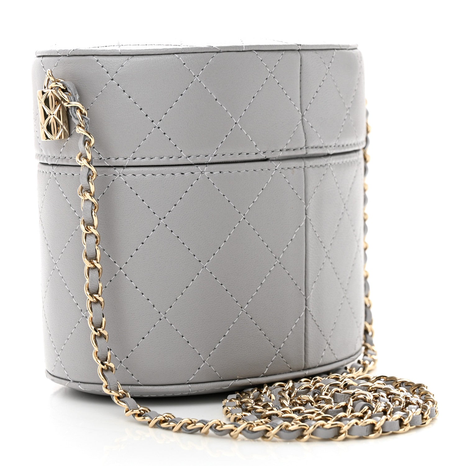 Chanel Lambskin Quilted Round Mini Vanity Case With Chain Case With Chain Grey 3 of 10