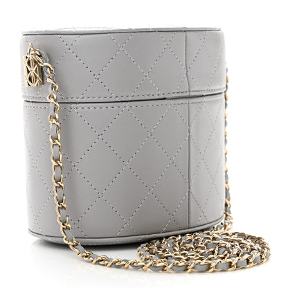 Chanel Lambskin Quilted Round Mini Vanity Case With Chain Case With Chain Grey 3 of 10