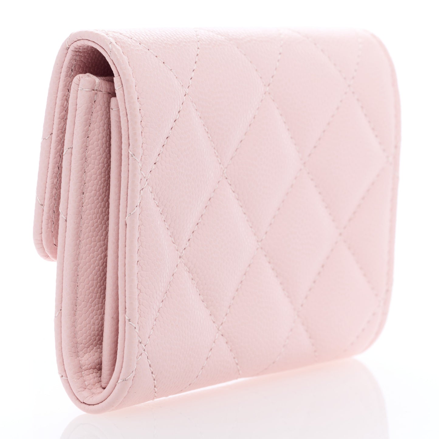 Caviar Quilted Crystal Enamel Flap Card Holder Pink