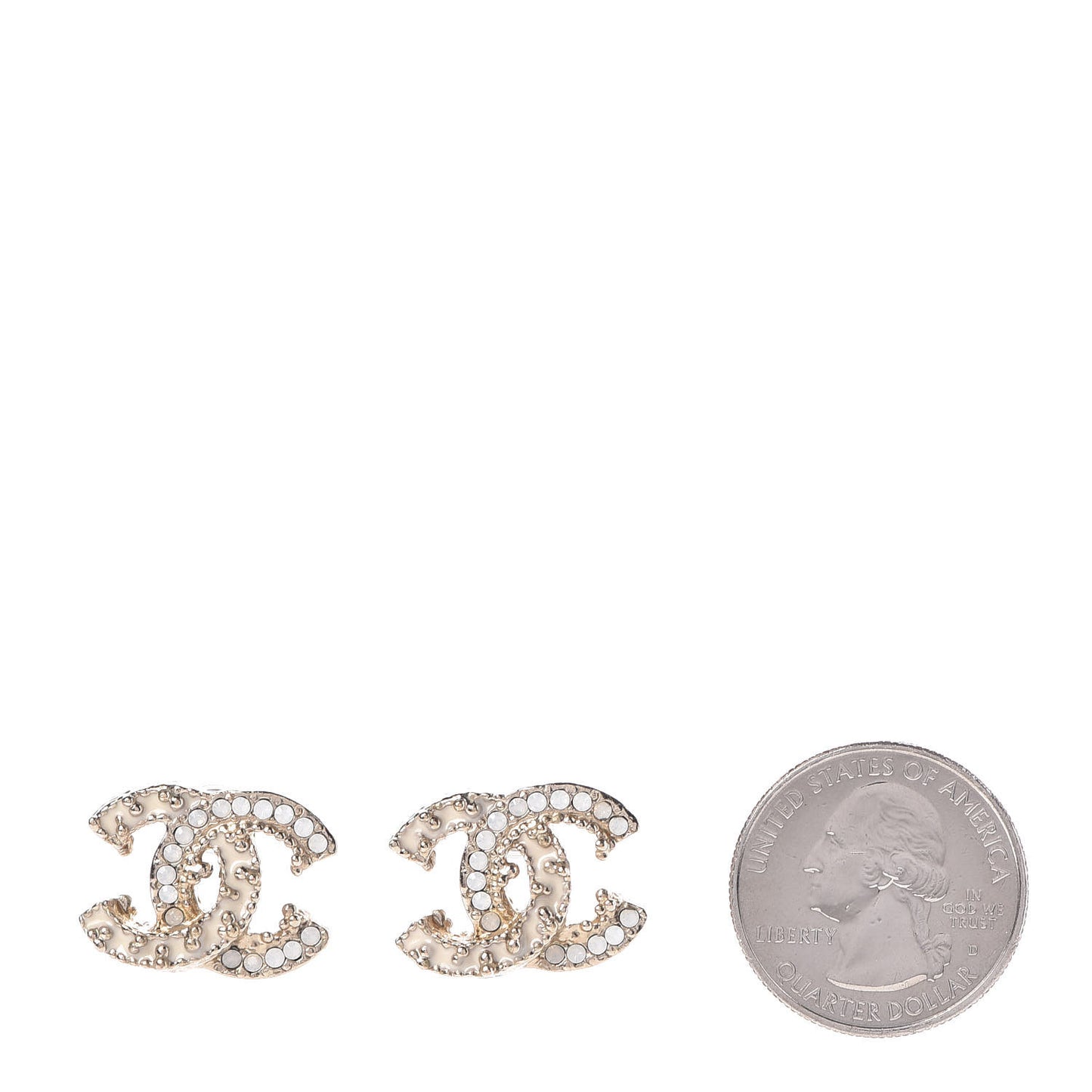 Enamel Crystal CC Earrings Light Gold