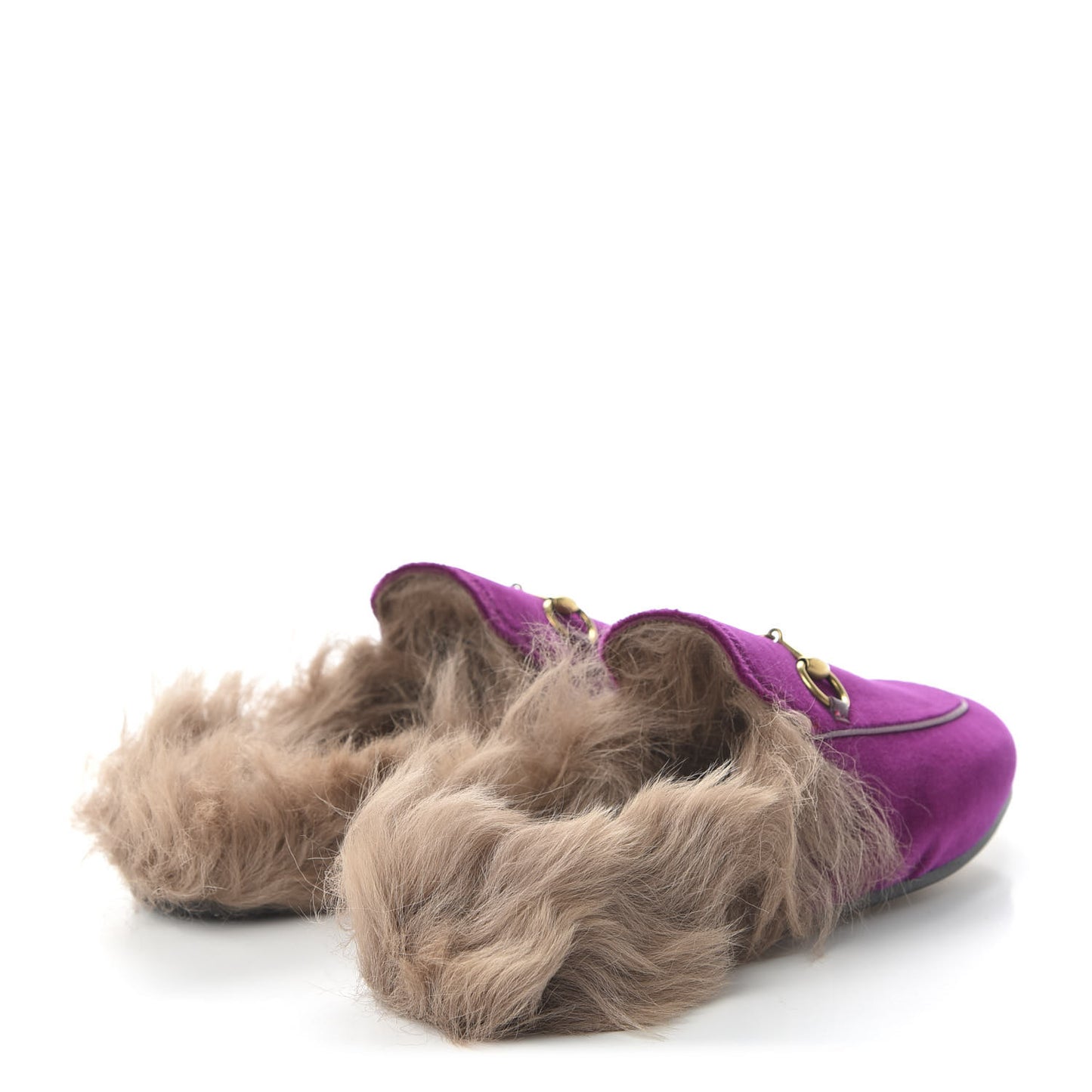 Velvet Fur Womens Princetown Slippers 35.5 Fucsia Violet Cyclamen Natural