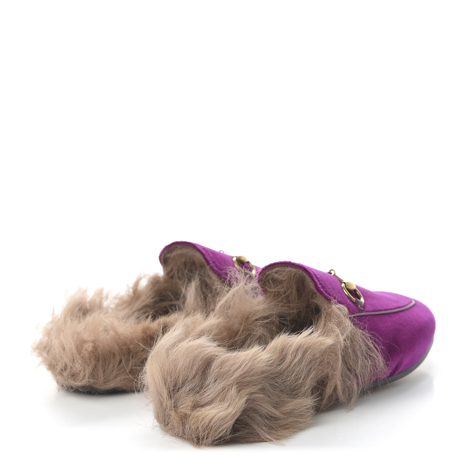 Gucci Velvet Fur Womens Princetown Slippers 35.5 Fucsia Violet Cyclamen Natural 4 of 9