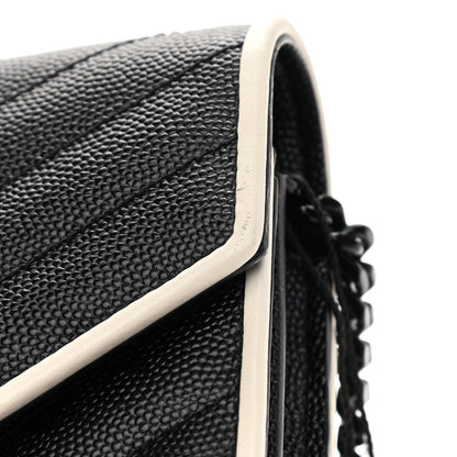 Saint Laurent Grain De Poudre Matelasse Chevron Monogram Chain Wallet Black White 13 of 13