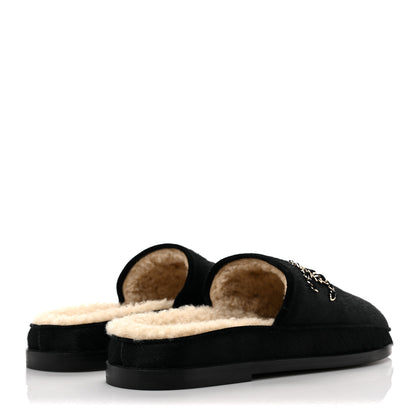 Chanel Calfskin Hair Suede Shearling CC Mules 38.5 Black Navy Blue 4 of 8