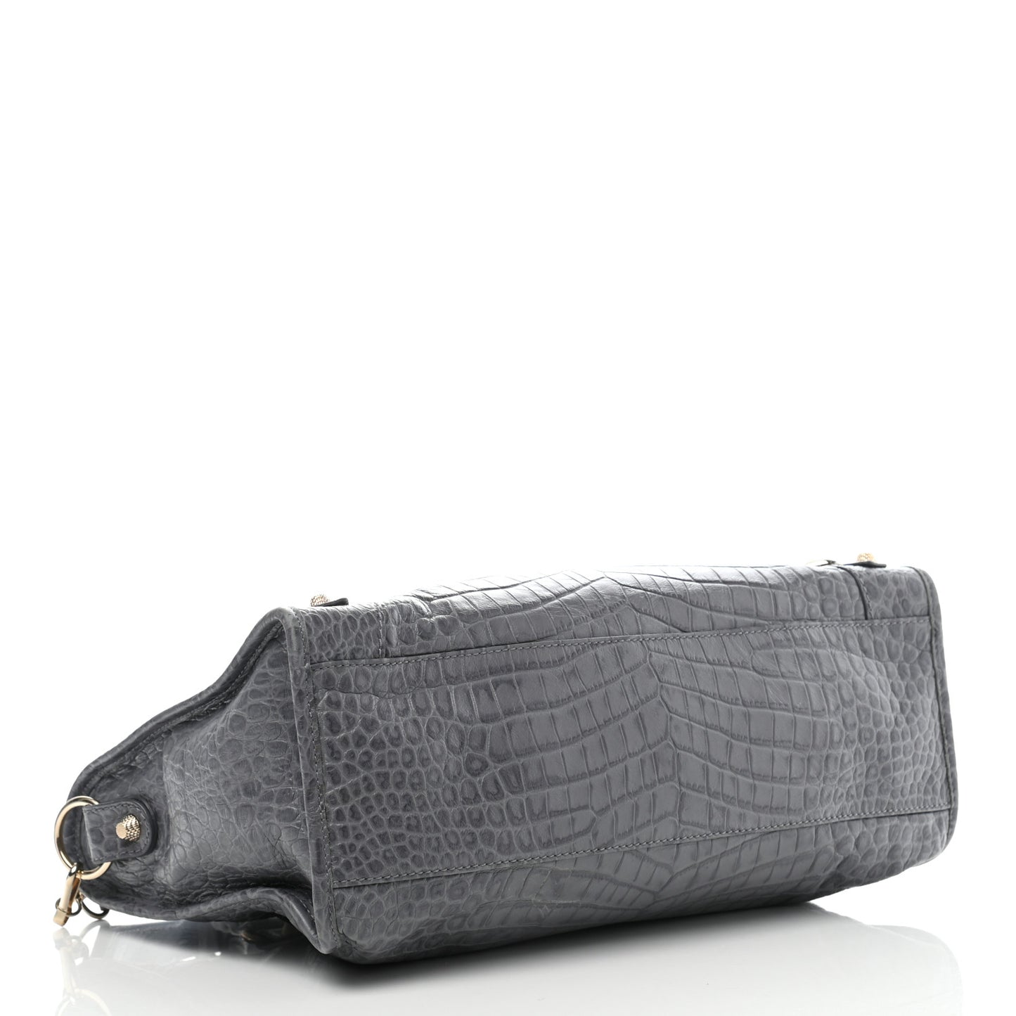Calfskin Crocodile Embossed Giant 12 Gold Hardware City Gris Beton