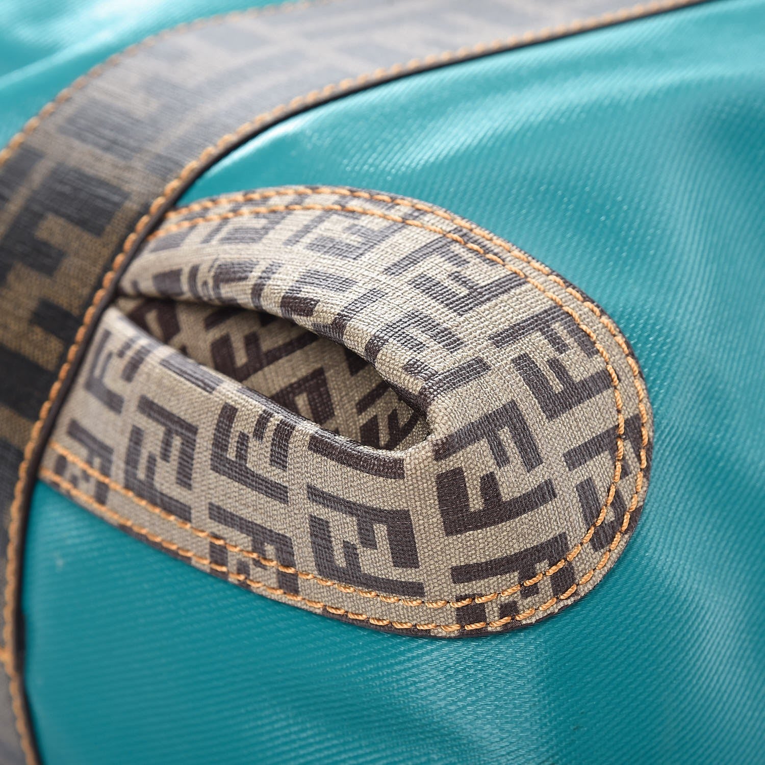 Fendi Canvas Zucca Zucchino Spalmati Large B Mix Tote Teal Tobacco 9 of 11